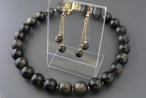Grote foto collier oorhanger set van goud obsidiaan sieraden tassen en uiterlijk kettingen