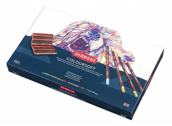 Grote foto derwent coloursoft 72 kleurpotloden in een houten kist zakelijke goederen kantoorartikelen