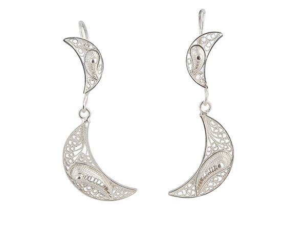 Grote foto zilveren filigrain oorbellen met halve manen sieraden tassen en uiterlijk oorbellen