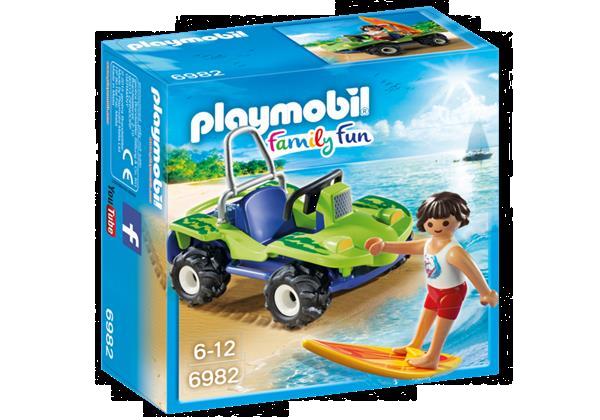 Grote foto playmobil family fun 6982 surfer met strandbuggy kinderen en baby duplo en lego