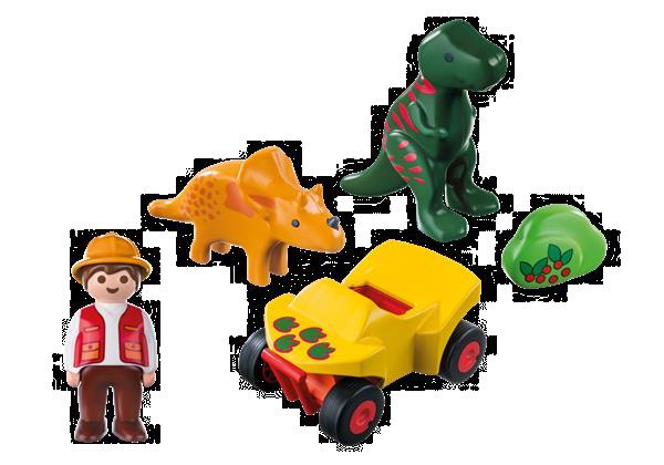 Grote foto playmobil 1.2.3 9120 dino onderzoeker met quad kinderen en baby duplo en lego