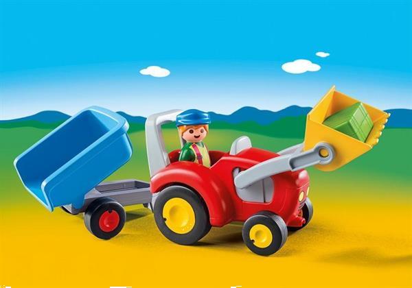 Grote foto playmobil 1.2.3 6964 boer met tractor en aanhangwagen kinderen en baby duplo en lego