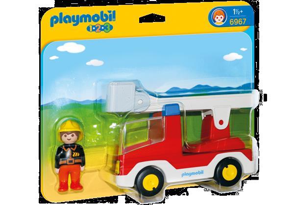 Grote foto playmobil 1.2.3 6967 brandweerwagen met ladder kinderen en baby duplo en lego