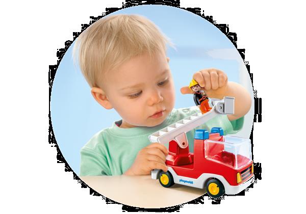 Grote foto playmobil 1.2.3 6967 brandweerwagen met ladder kinderen en baby duplo en lego