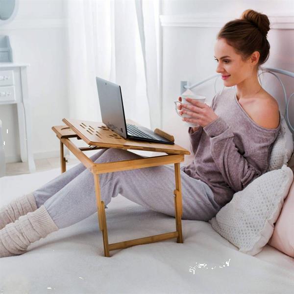 Grote foto laptoptafel met usb koeling bamboehout 55x35x26cm huis en inrichting eettafels