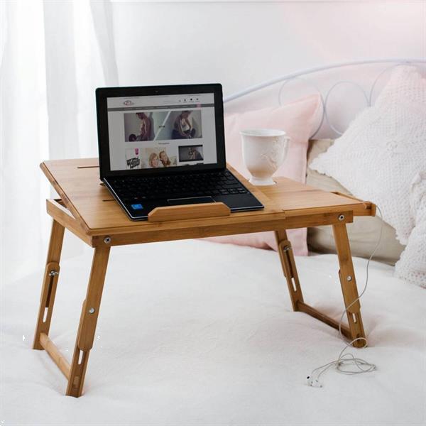 Grote foto laptoptafel met usb koeling bamboehout 55x35x26cm huis en inrichting eettafels
