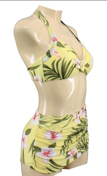 Grote foto aloha beachwear 50 bikini yellow hawaiien hibiscus in sma kleding dames badmode en zwemkleding