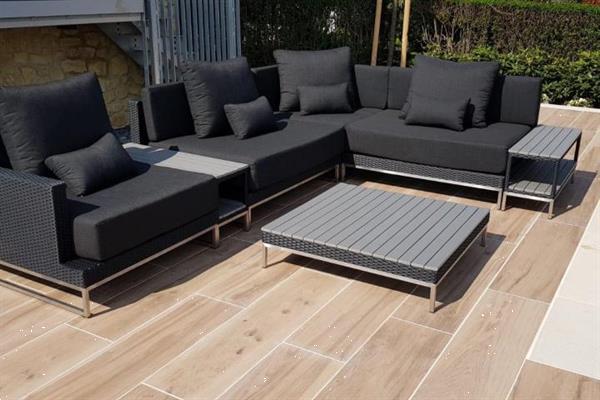 Grote foto strak design loungeset met rvs onderstel zwart. tuin en terras tuinmeubelen