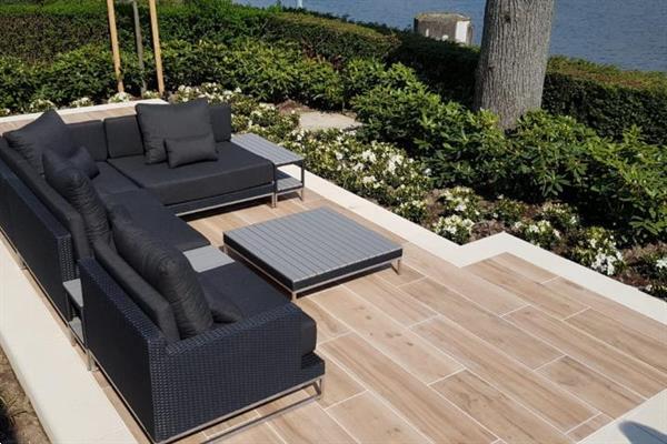 Grote foto strak design loungeset met rvs onderstel zwart. tuin en terras tuinmeubelen