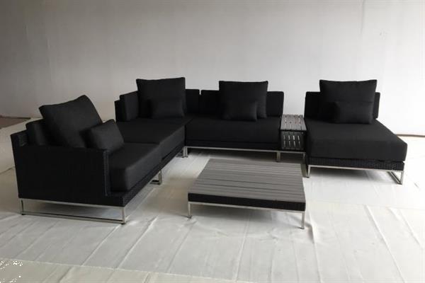 Grote foto design loungebank zwart met rvs onderstel . tuin en terras tuinmeubelen