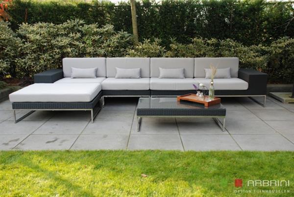 Grote foto design lounge bank met voetenbank en tafel zwart. tuin en terras tuinmeubelen