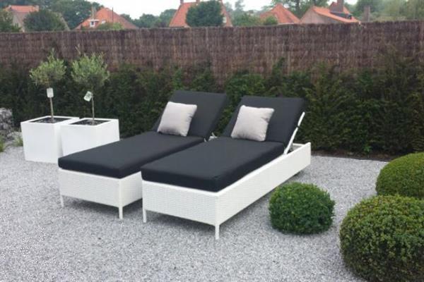 Grote foto design lounge ligbed verstelbaar wit wicker. tuin en terras tuinmeubelen