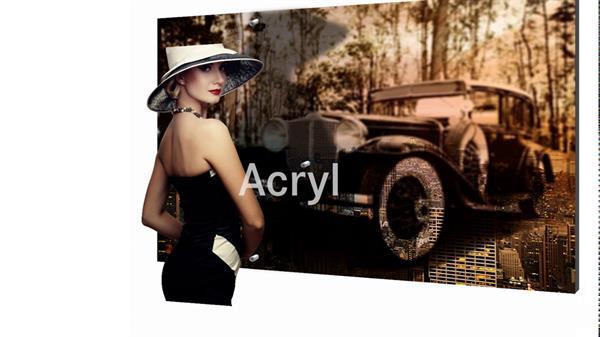 Grote foto 3d art dibond acryl lady with old car 80x120 cm huis en inrichting woningdecoratie