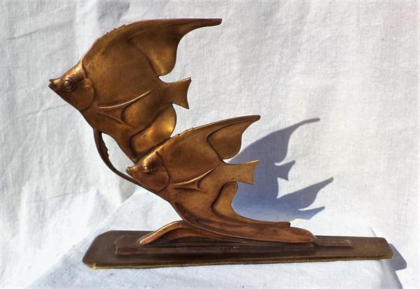 Grote foto art deco bronzen maanvissen m. font antiek en kunst koper en brons