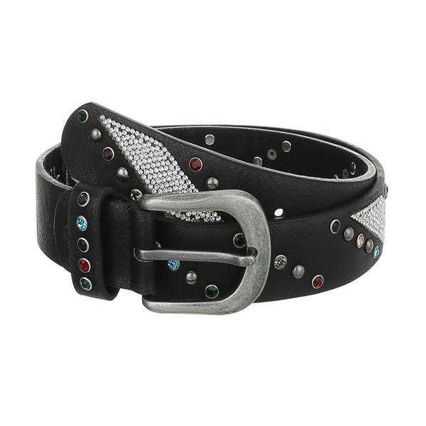 Grote foto mooie zwarte leren riem met studs en strass kleding dames riemen