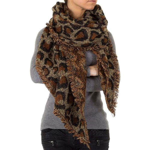 Grote foto warme sjaal omslagdoek taupe met luipaard print kleding dames mutsen sjaals en handschoenen