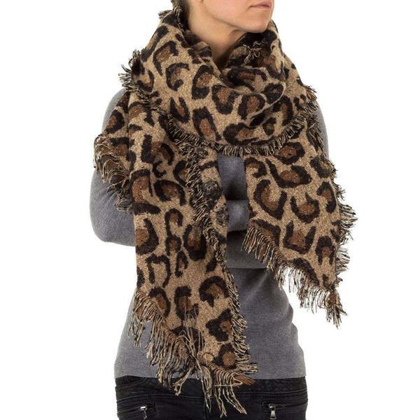 Grote foto warme sjaal omslagdoek coffee met luipaard print kleding dames mutsen sjaals en handschoenen