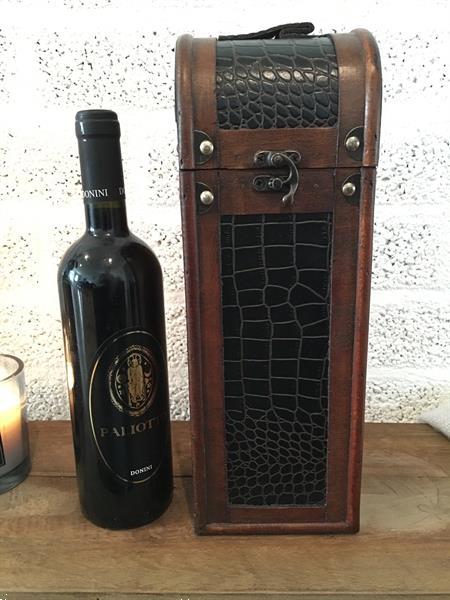 Grote foto 1 houten kist voor een fles wijn rechtop hout met leer no huis en inrichting woningdecoratie