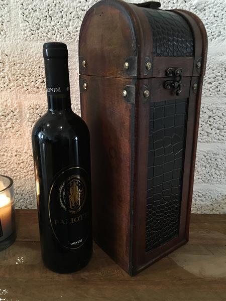 Grote foto 1 houten kist voor een fles wijn rechtop hout met leer no huis en inrichting woningdecoratie