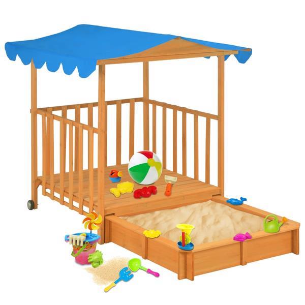 Grote foto vidaxl speelhuis voor kinderen met zandbak uv50 hout blauw kinderen en baby zwembaden en zandbakken
