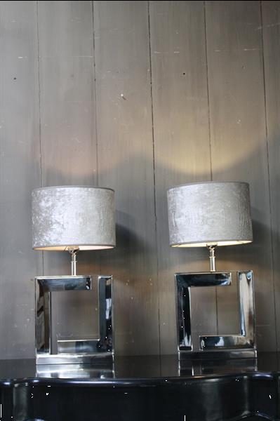 Grote foto tafellamp vierkant zilver chelsea velours kap eric kuster huis en inrichting tafellampen