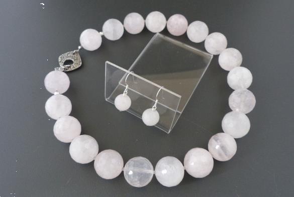 Grote foto rozenkwarts 20 mm ketting oorhanger set sieraden tassen en uiterlijk kettingen