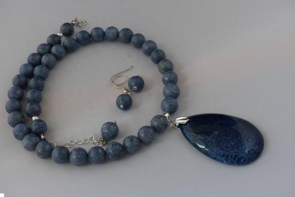 Grote foto blauwe koraal ketting oorhanger set sieraden tassen en uiterlijk kettingen