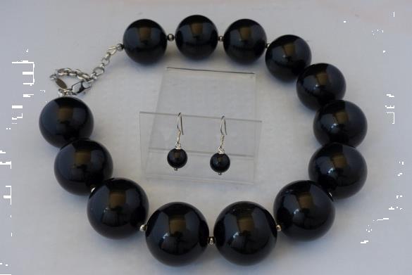 Grote foto 30 mm obsidiaan ketting oorhanger set sieraden tassen en uiterlijk kettingen