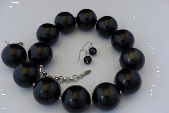 Grote foto 30 mm obsidiaan ketting oorhanger set sieraden tassen en uiterlijk kettingen