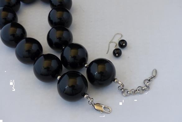 Grote foto 30 mm obsidiaan ketting oorhanger set sieraden tassen en uiterlijk kettingen