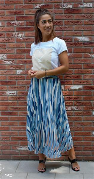 Grote foto pastel flair rok bleu kleding dames jurken en rokken