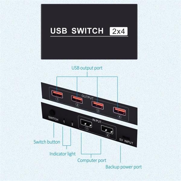Grote foto 2x4 usb switch 2 port pcs sharing 4 devices for printer keyb computers en software overige