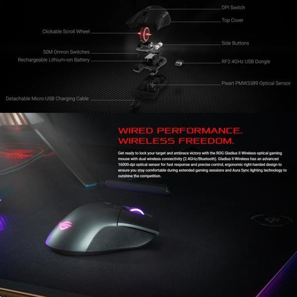 Grote foto asus rog gladius 2 wireless edition 16000dpi gaming wireless computers en software overige computers en software