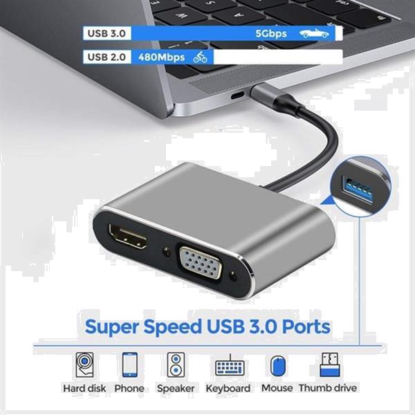 Grote foto usb c to hdmi vga 4k adapter 4 in 1 type c adapter hub to hd computers en software overige