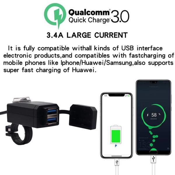 Grote foto motorcycle waterproof qc3.0 dual usb fast charger adapter me telecommunicatie opladers en autoladers