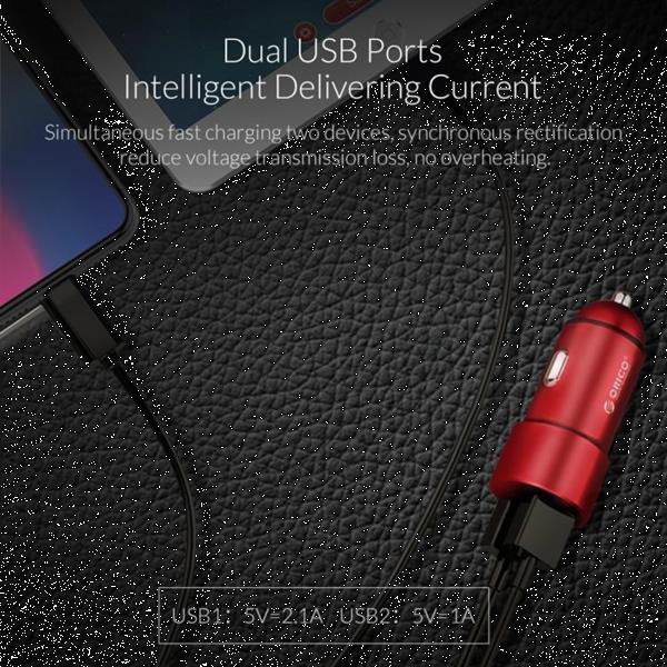 Grote foto orico dual ports usb autolader upm 2u rood telecommunicatie opladers en autoladers