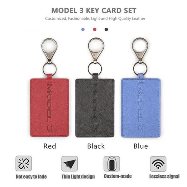 Grote foto portable car key card cover case voor tesla model 3 blauw auto onderdelen accessoire delen