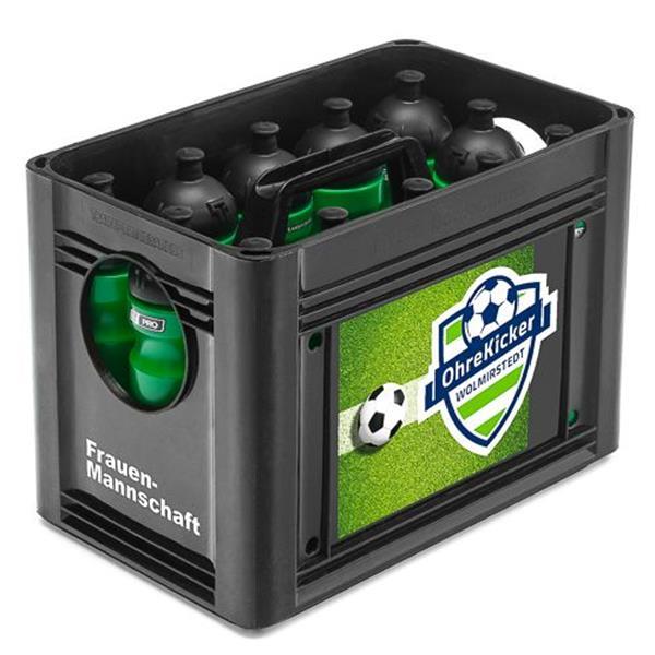 Grote foto bidonkrat 4 zijdig bedrukt zwart sport en fitness voetbal