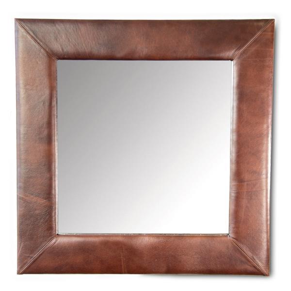 Grote foto een mooie spiegel met een frame gemaakt van echt leer vierk antiek en kunst spiegels