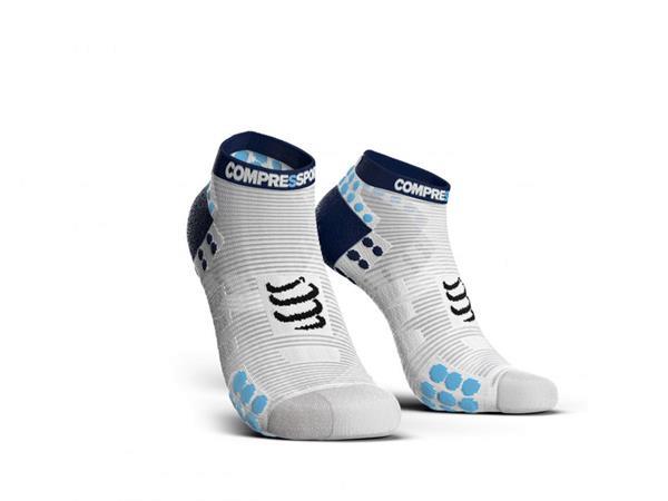 Grote foto compressport pro racing socks run low white blue 35 3 kleding heren sportkleding