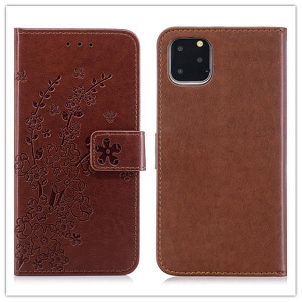 Grote foto for iphone 11 pro max plum blossom pattern leather case wit telecommunicatie mobieltjes