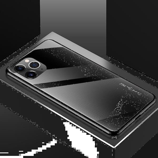 Grote foto for iphone 11 carbon fiber texture gradient color glass case telecommunicatie mobieltjes