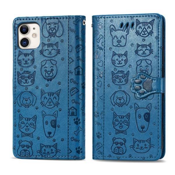 Grote foto for iphone 11 cute cat and dog embossed horizontal flip pu l telecommunicatie mobieltjes