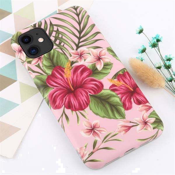 Grote foto for iphone 11 flower pattern tpu protecitve case pink flower telecommunicatie mobieltjes