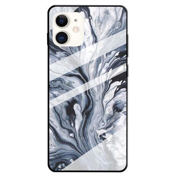 Grote foto for iphone 11 marble pattern glass protective case ink black telecommunicatie mobieltjes
