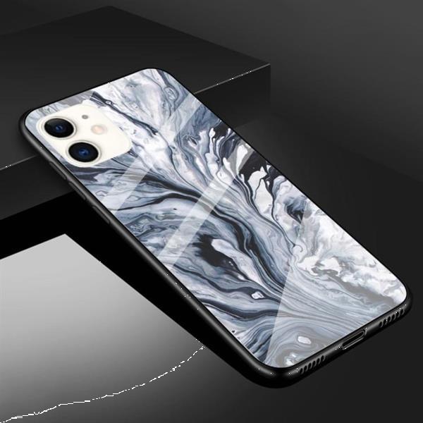 Grote foto for iphone 11 marble pattern glass protective case ink black telecommunicatie mobieltjes