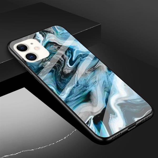 Grote foto for iphone 11 marble pattern glass protective case ink blue telecommunicatie mobieltjes