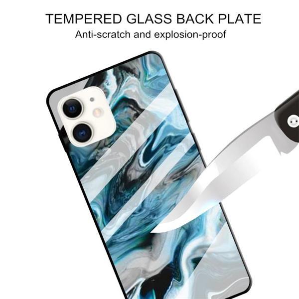 Grote foto for iphone 11 marble pattern glass protective case ink blue telecommunicatie mobieltjes