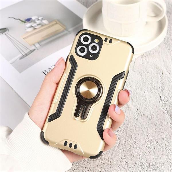 Grote foto for iphone 11 shockproof tpu pc case with ring holder gold telecommunicatie mobieltjes