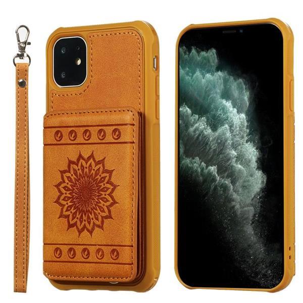 Grote foto for iphone 11 sunflower embossing pattern pu tpu case with telecommunicatie mobieltjes